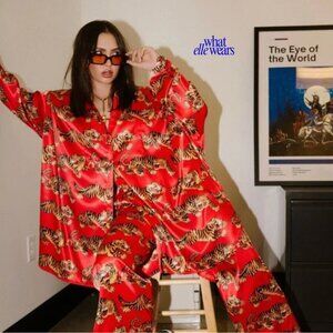 Dressed In Lala: Red Tiger Satin Playsuit